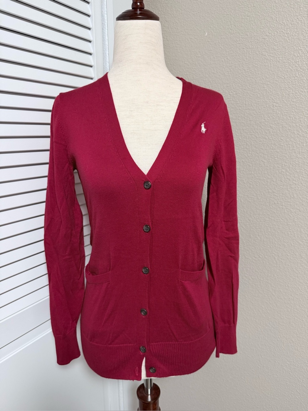 Ralph Lauren Burgundy V-Neck Cardigan Sweater GIRLS LARGE EUC